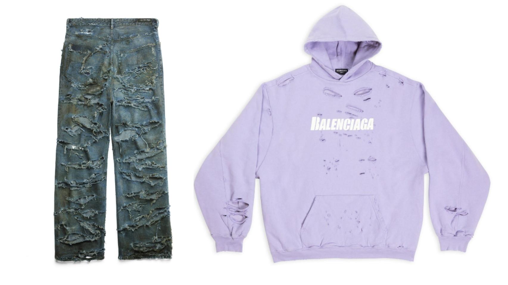 Los vaqueros  Baggy Super Destroyed y la sudadera Hoodie Caps Destroyed de Balenciaga.
