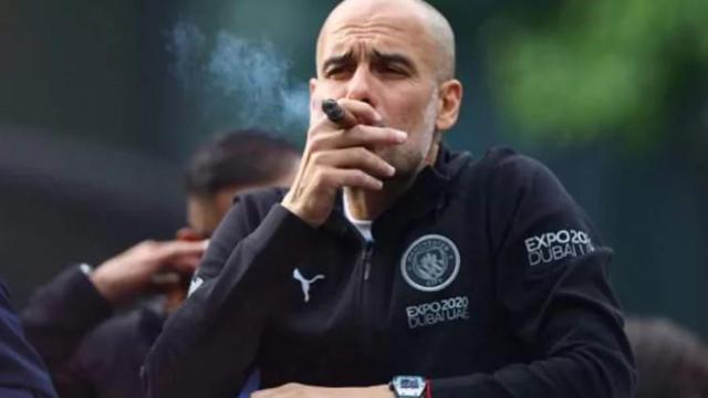 Pep Guardiola celebrando unos de los triunfos de su equipo