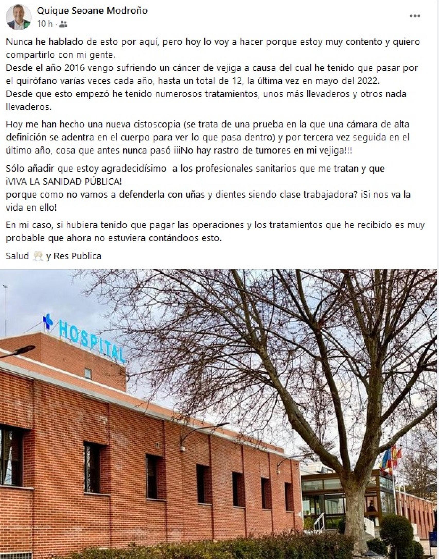 Publicación del alcalde de Castronuño, Enrique Seoane
