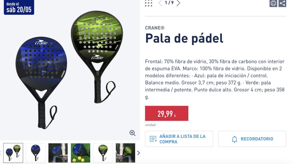 Pala de pádel.