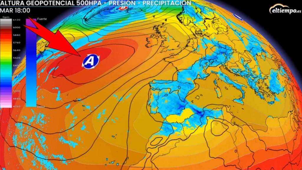 Las altas presiones que impulsarán lluvias sobre España. ElTiempo.es.