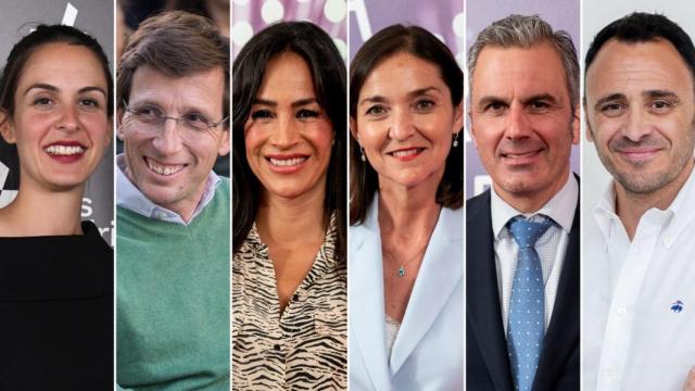 Rita Maestre (Más Madrid), José Luis Martínez-Almeida (PP), Begoña Villacís (Ciudadanos), Reyes Maroto (PSOE), Javier Ortega Smith (Vox) y Roberto Sotomayor (Podemos-IU-Alianza Verde), candidatos a la alcaldía de Madrid.