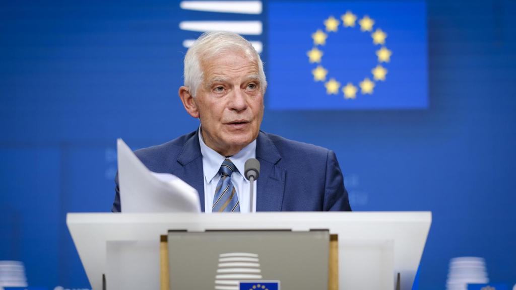 El jefe de la diplomacia europea, Josep Borrell, durante la rueda de prensa de este lunes