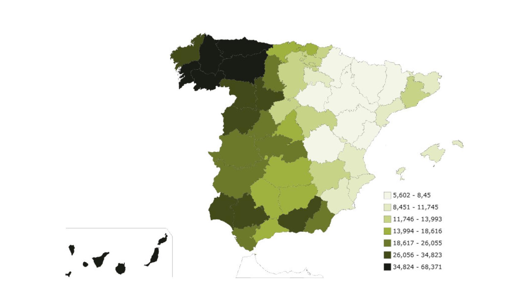 Mapa de distribución del apellido 'Rodríguez'