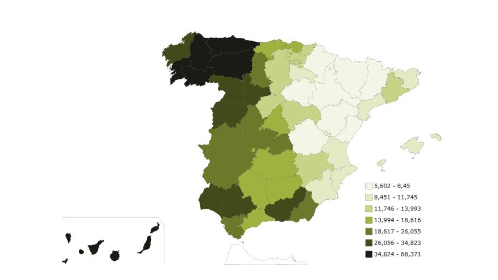 Mapa de distribución del apellido 'Rodríguez'
