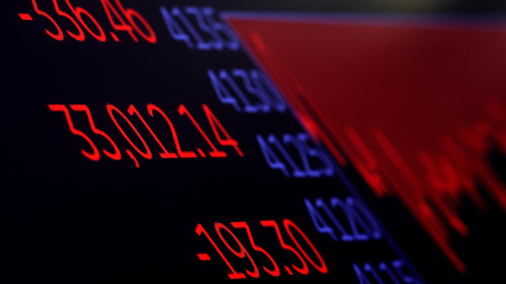 Una pantalla de la Bolsa de Nueva York en la que se ve la evolución del índice Dow Jones.