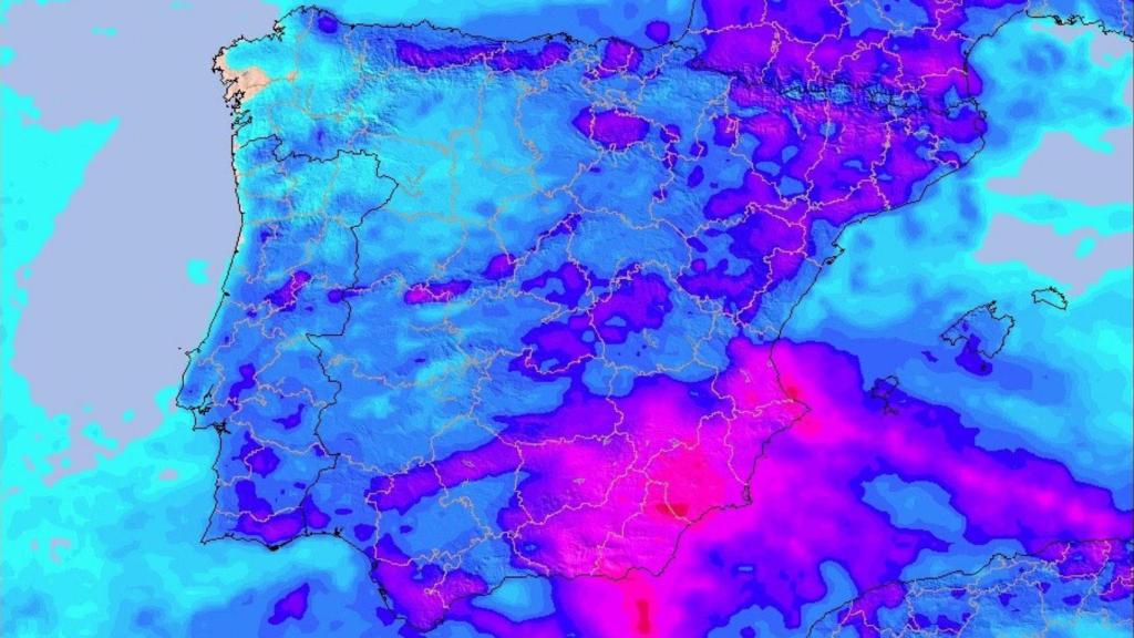 Las zonas afectadas por la DANA y la previsión de precipitación acumulada. Meteored.