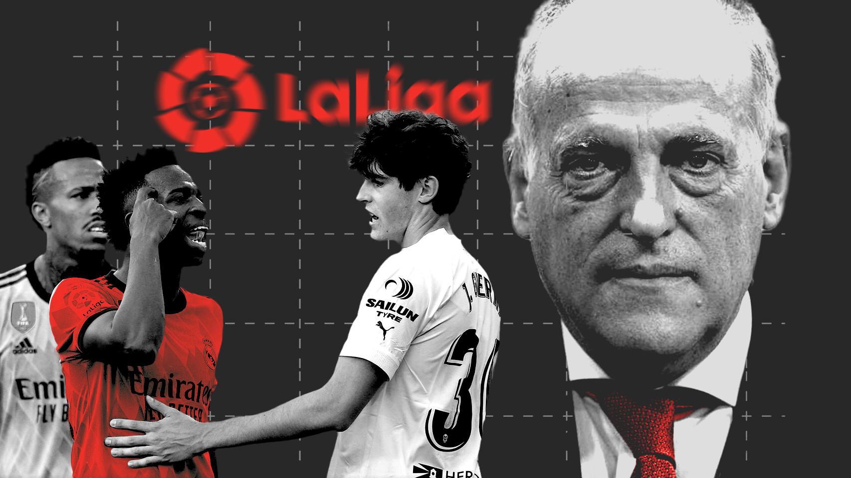 Javier Tebas y Vinicius Jr. en un fotomontaje