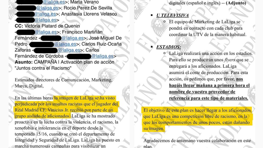 Correo interno de LaLiga para la campaña contra el racismo