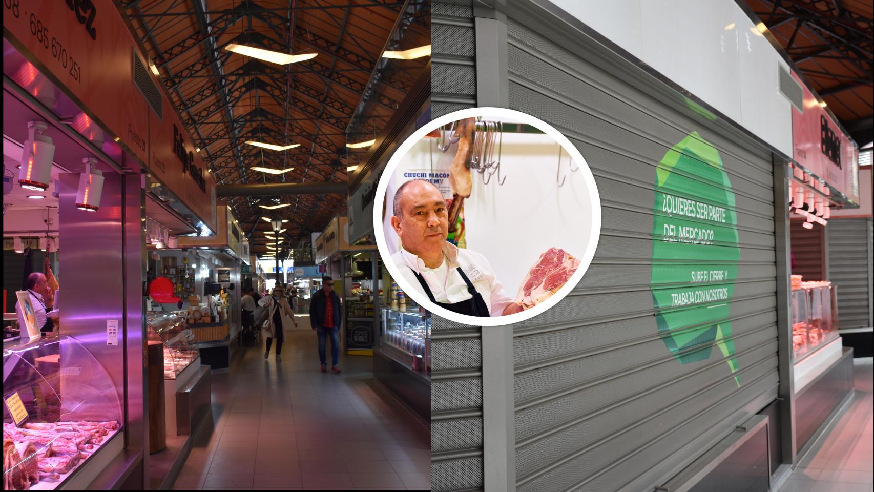 Interior del Mercado del Val y un puesto sin alquilar junto a Felipe González