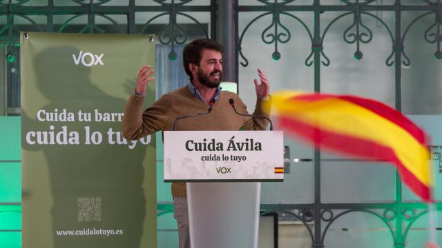 El vicepresidente de la Junta, Juan García-Gallardo, durante su intervención en Ávila, este miércoles.