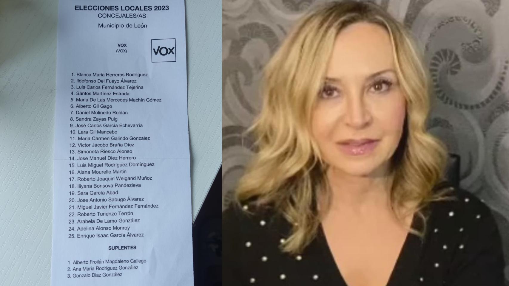 Imagen de la papeleta errónea de Vox León y de la candidata a la alcaldía, Blanca Herreros