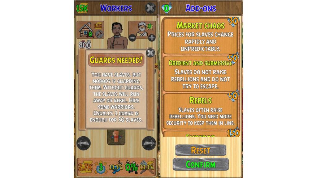 El juego permite comprar esclavos y elegir cómo son tratados