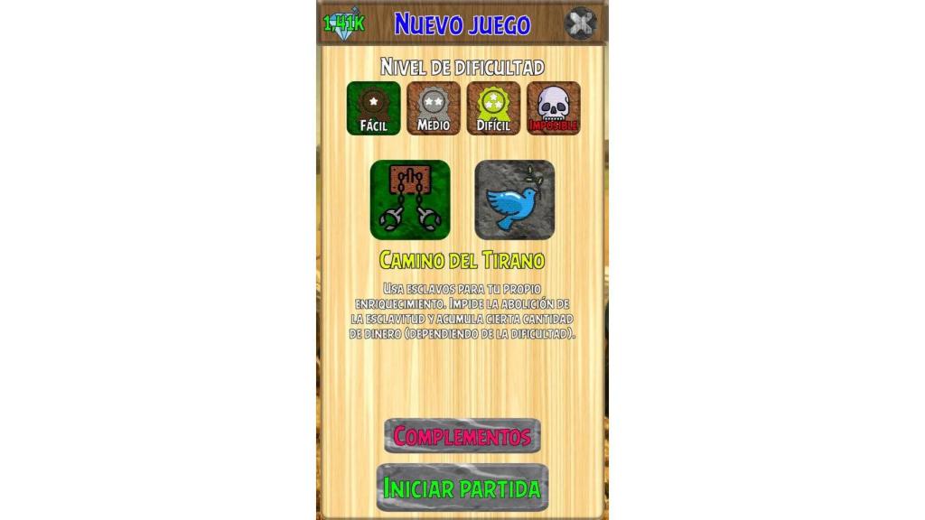 La app permite elegir entre diferentes tipos de propietarios de esclavos