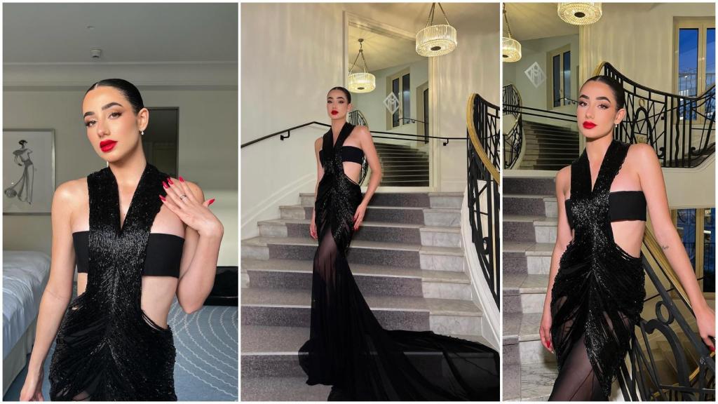 La 'influencer' Lola Lolita en varias imágenes de sus redes sociales con vestido de Victoria Colección.