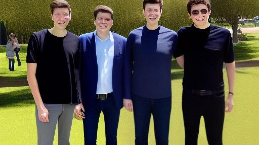 Un Sam Altman virtual junto a un grupo de personas, en una imagen creada por LuzIA.