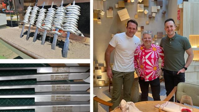 Chicote con los hermanos Sanjuán y los espetos que ellos fabrican.