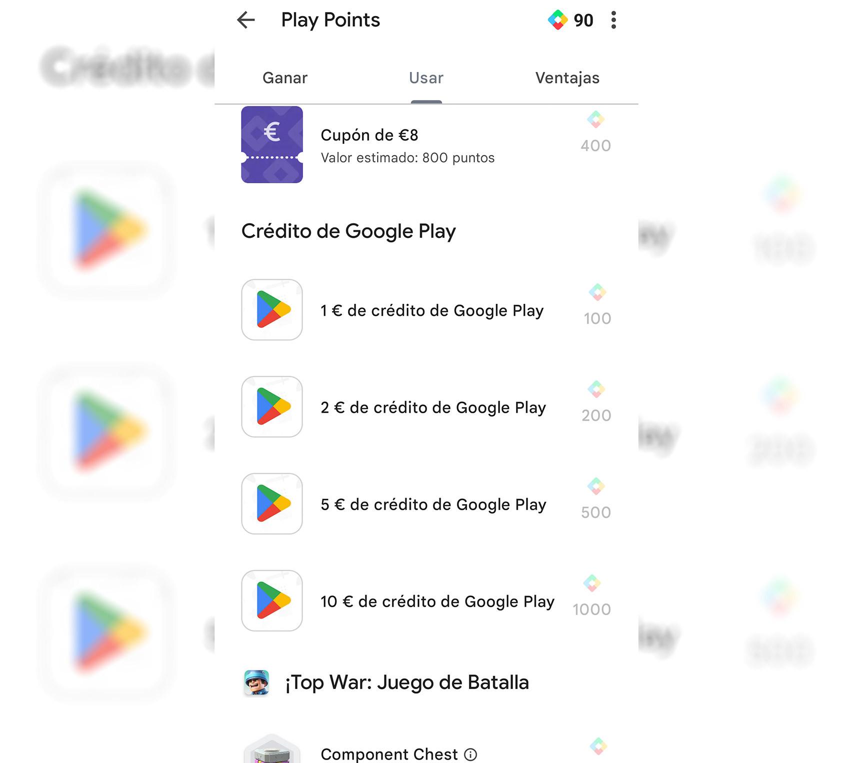 Crédito canjeable en Google Play