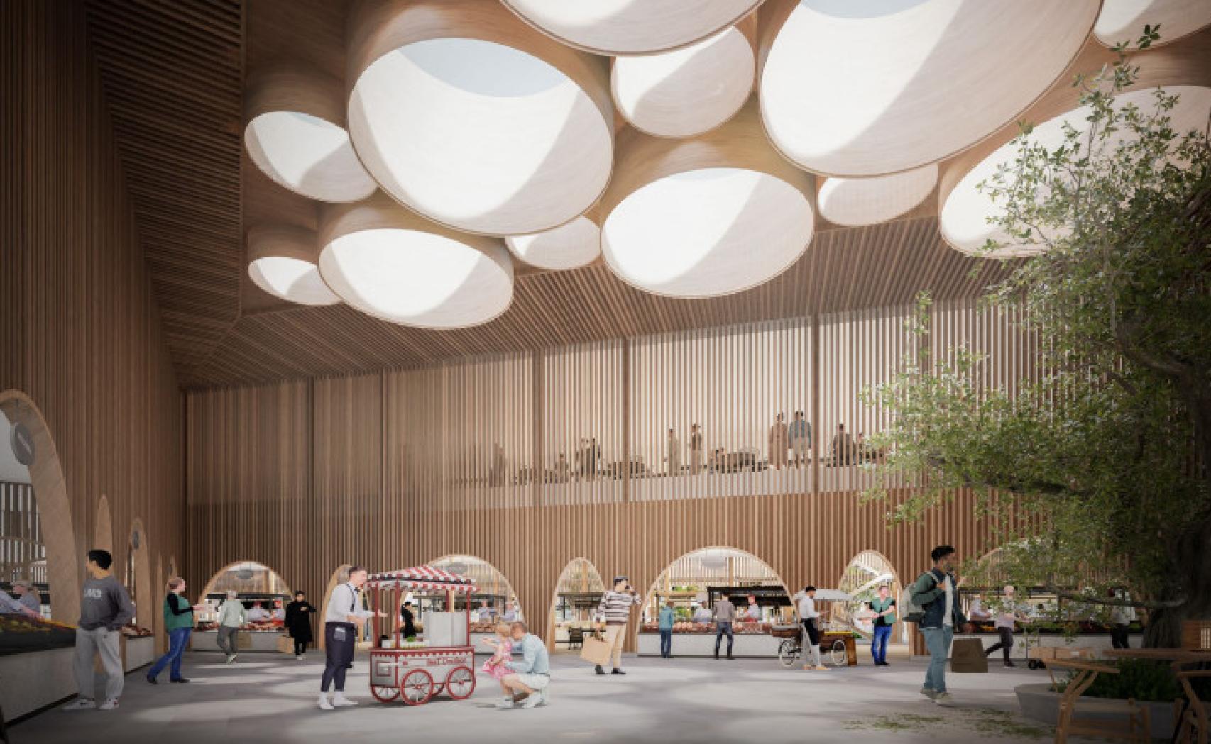 Diseño interior previsto para el nuevo mercado de abastos de Fuengirola.