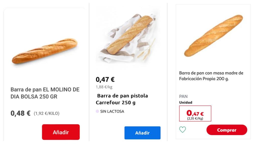 Diferentes barras de pan.