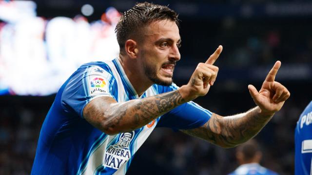 Joselu celebra un gol con el Espanyol