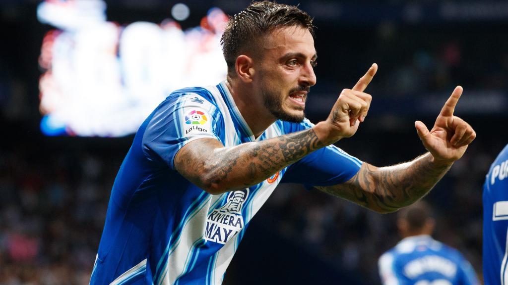 Joselu celebra un gol con el Espanyol