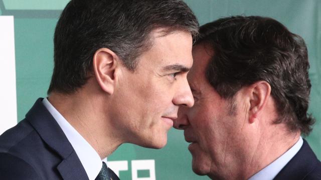 Pedro Sánchez, presidente de España, y Antonio Garamendi, presidente de la CEOE.