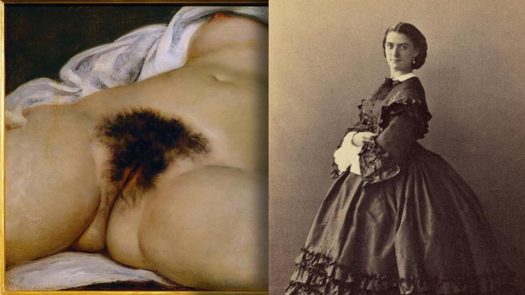 'El origen del mundo' (1866) de Gustave Courbet , Museo de Orsay. A la derecha, Constance Quéniaux fotografiada por Nadad en 1861