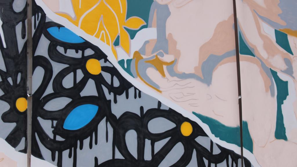 Un fragmento del mural, que integra motivos tradicionales ucranianos. Foto: Gonzalo Fernández