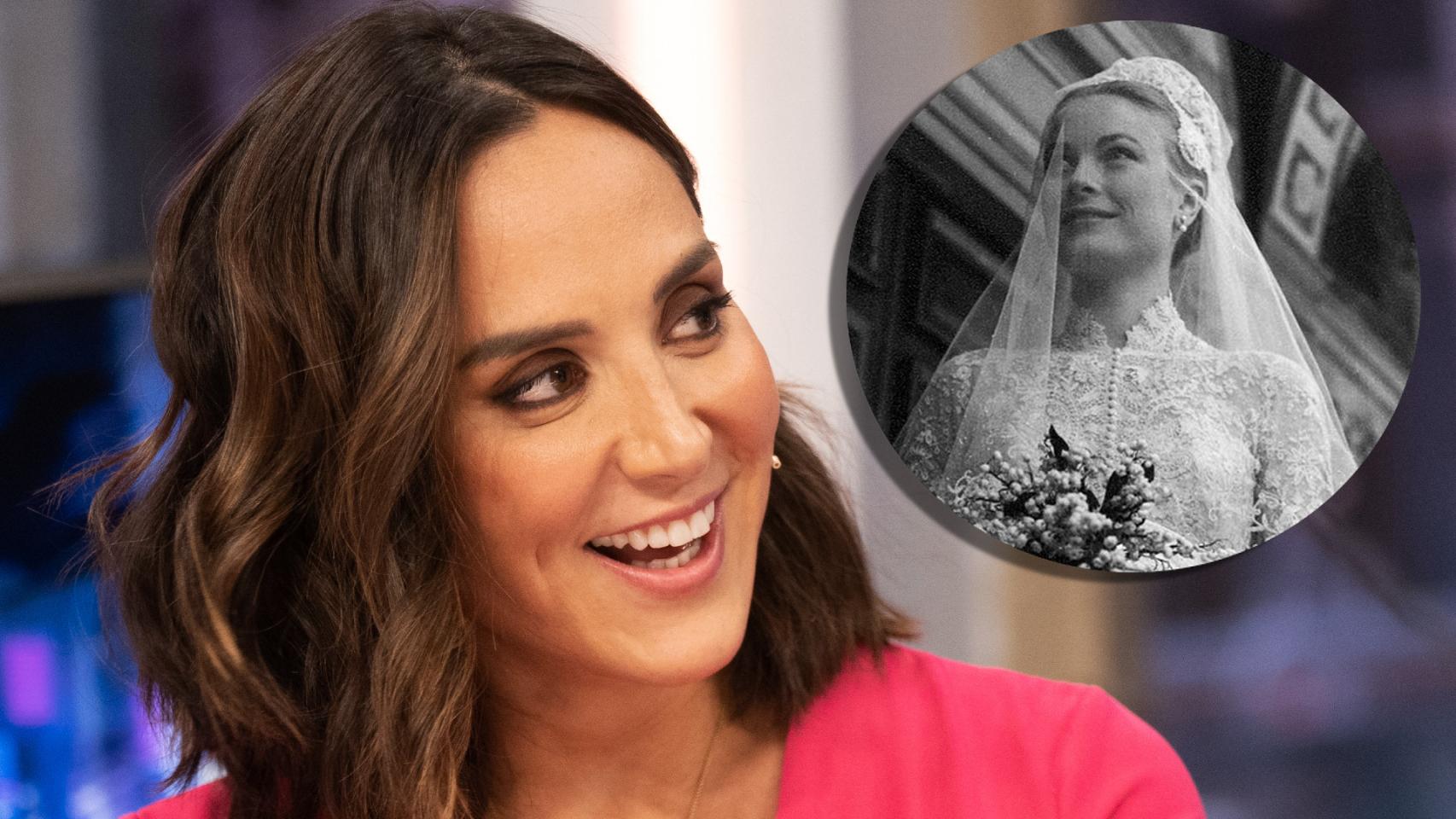 Tamar Falcó y el vestido de novia de Grace Kelly, en un montaje de JALEOS.