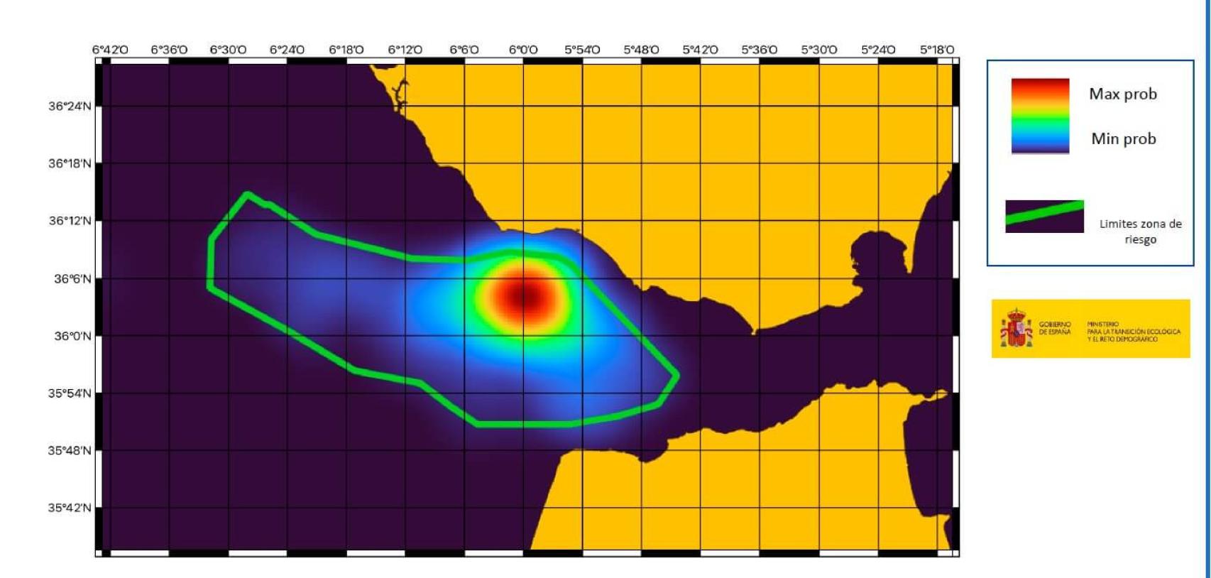 Una zona en el estrecho de Gibraltar, donde se han producido avistamientos de orcas en la última semana, en base al marcaje satelital.