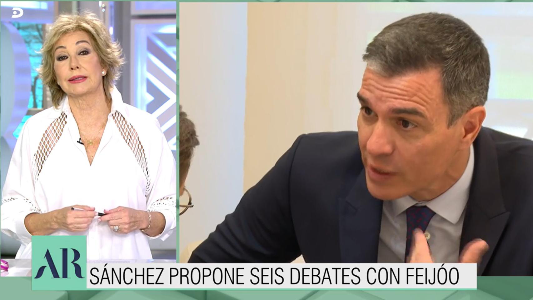Ana Rosa Quintana se ríe de la propuesta de Sánchez de seis cara a cara con Feijóo al ofrecer meterlos en un reality