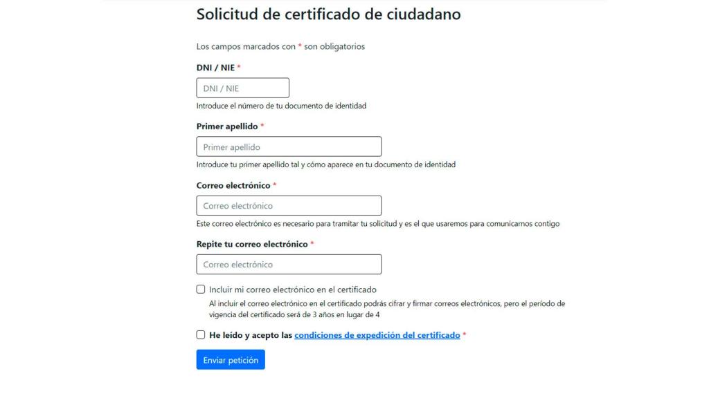 Formulario de certificado