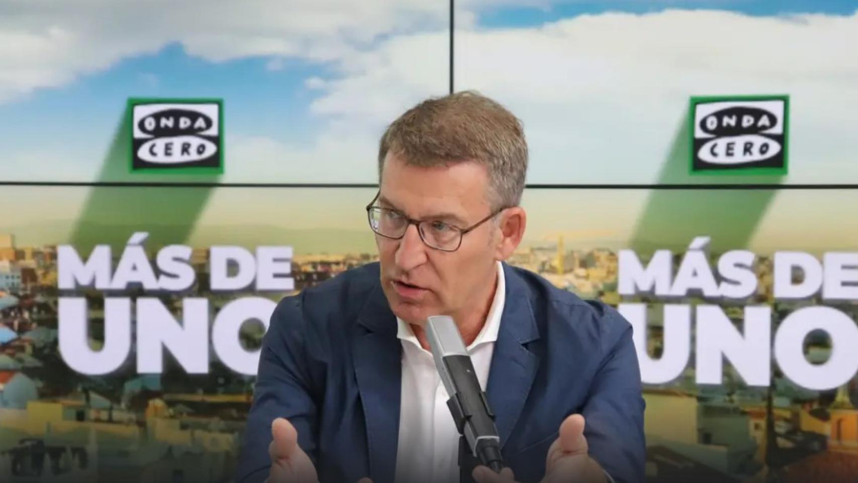 El líder del PP y candidato a la Presidencia del Gobierno, Alberto Núñez Feijóo, este martes en Onda Cero.