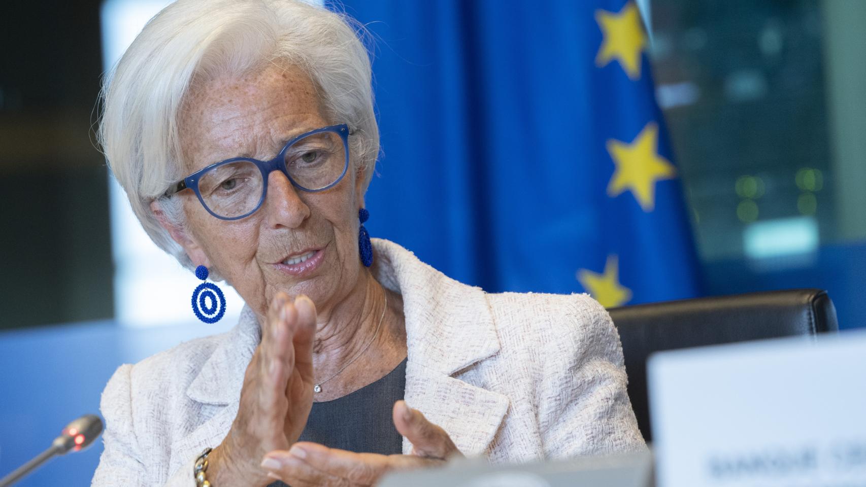 La presidenta del BCE, Christine Lagarde, durante su comparecencia este lunes en la Eurocámara