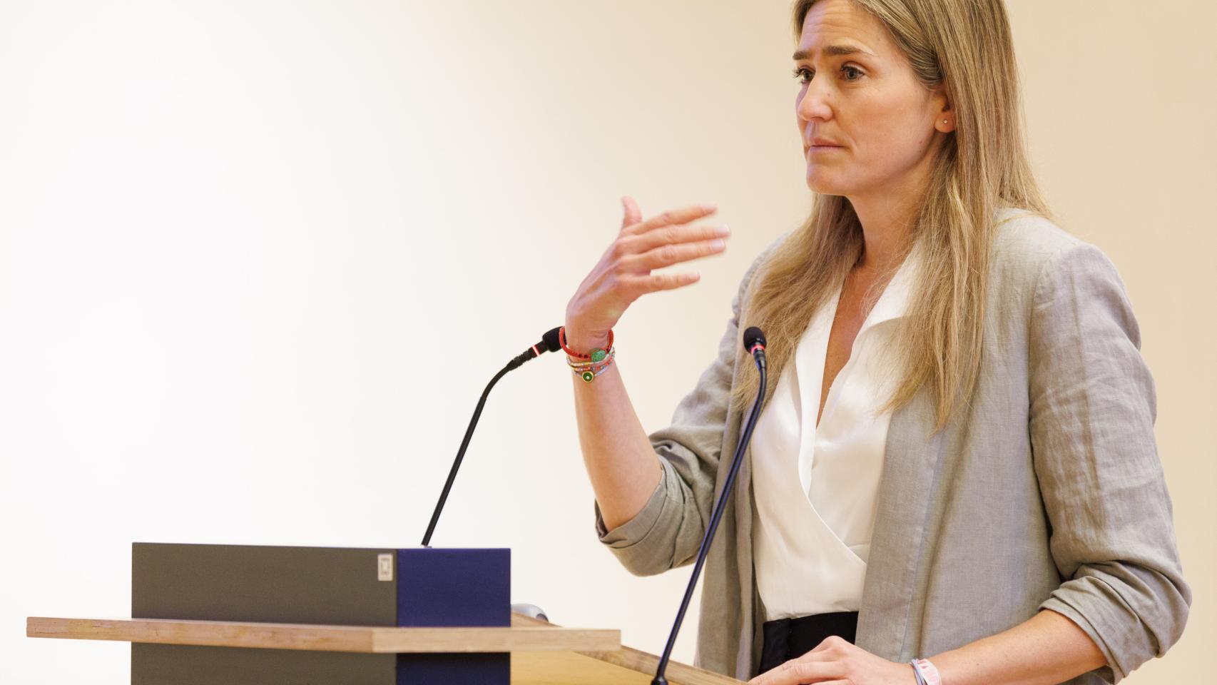 La secretaria de Estado de Energía, Sara Aagesen, interviene durante una jornada sobre el diseño del mercado eléctrico organizada por el Club Español de la Energía (Enerclub), en el Colegio de Ingenieros de Caminos, Canales y Puertos