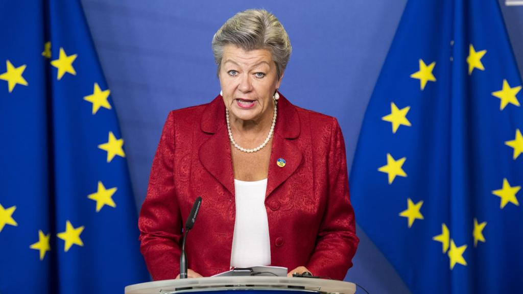 La comisaria de Interior, la sueca Ylva Johansson, durante la rueda de prensa de este martes
