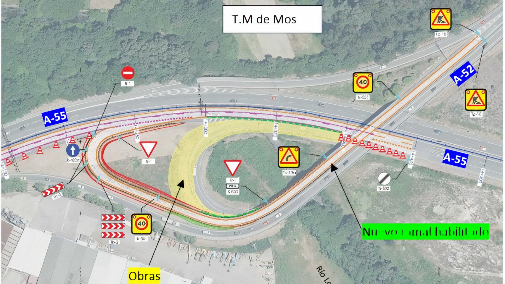 Afectación al tráfico en la A-55 a su paso por Mos (Pontevedra).