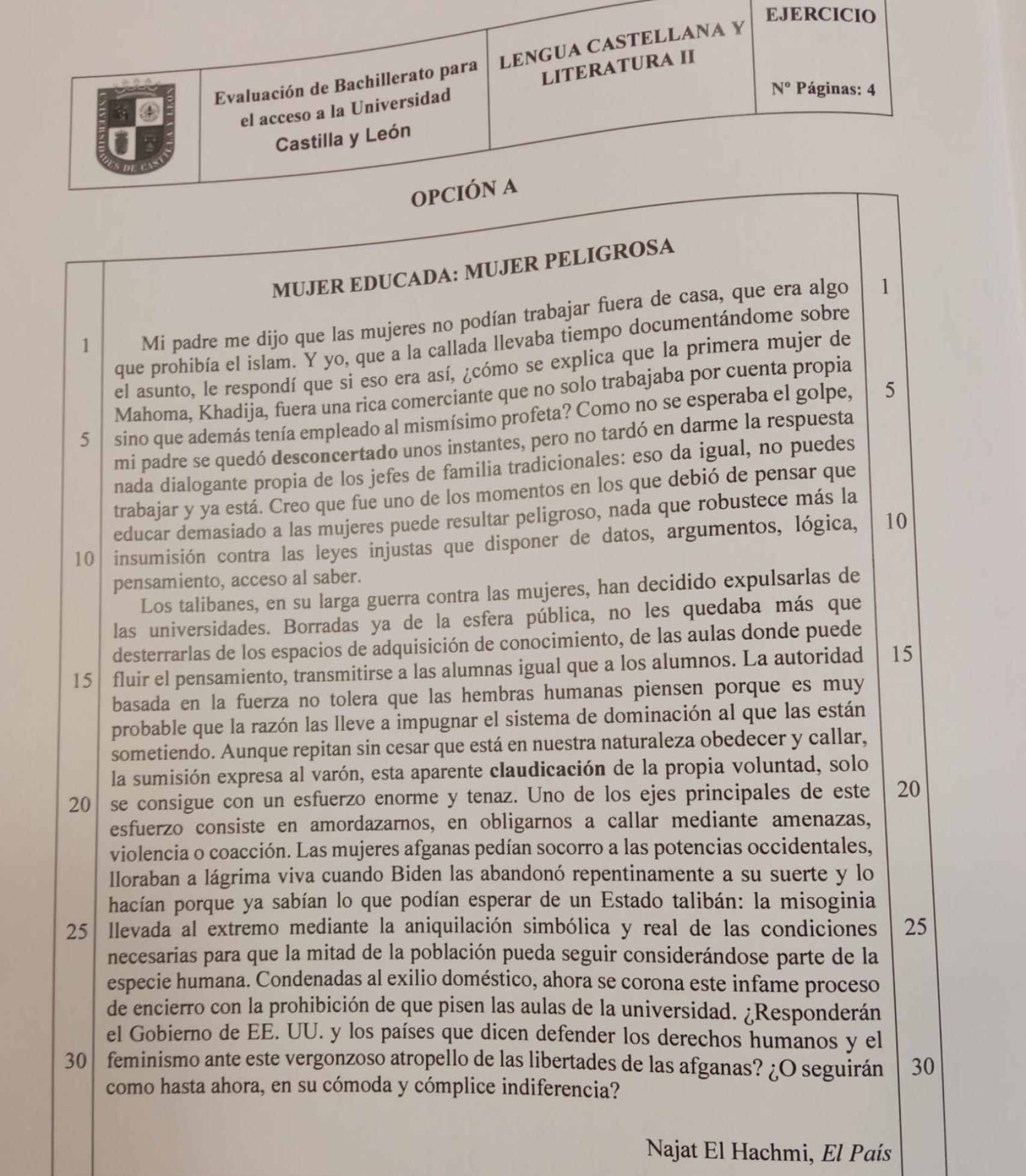 Examen de Lengua y Literatura EBAU