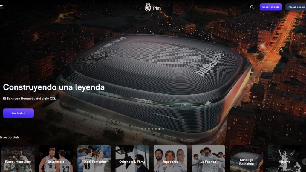 Apariencia de RM Play, la nueva plataforma de streaming del Real Madrid.