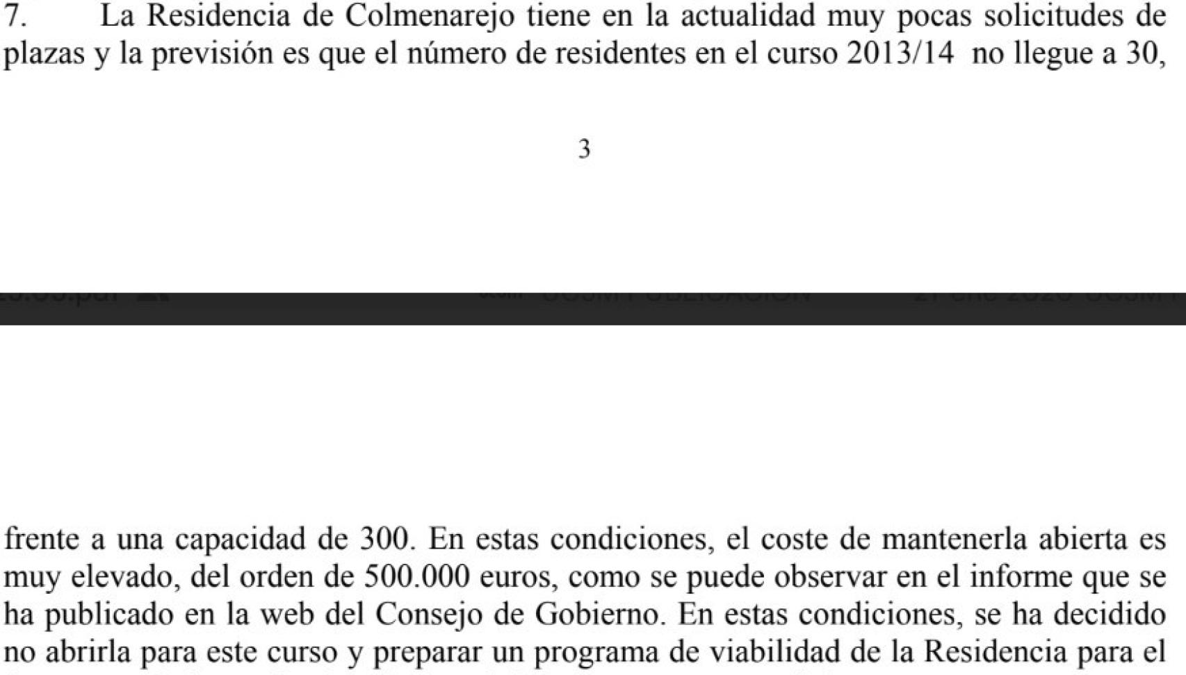 Extracto del acta del Consejo de Gobierno de la UC3M del 4 de julio de 2013.
