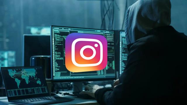 Imagen de archivo de un hacker y el logo de Instagram.