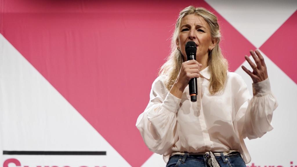 La líder de Sumar, Yolanda Díaz, durante la presentación del partido en Valladolid, el pasado 4 de febrero.