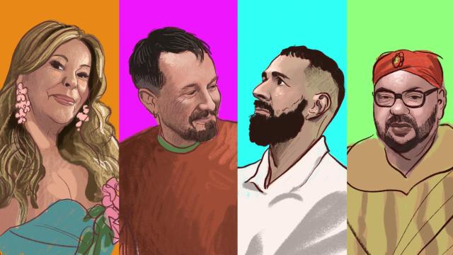 Ana Obregón,  Pablo Iglesias, Karim Benzema y Mohamed VI.