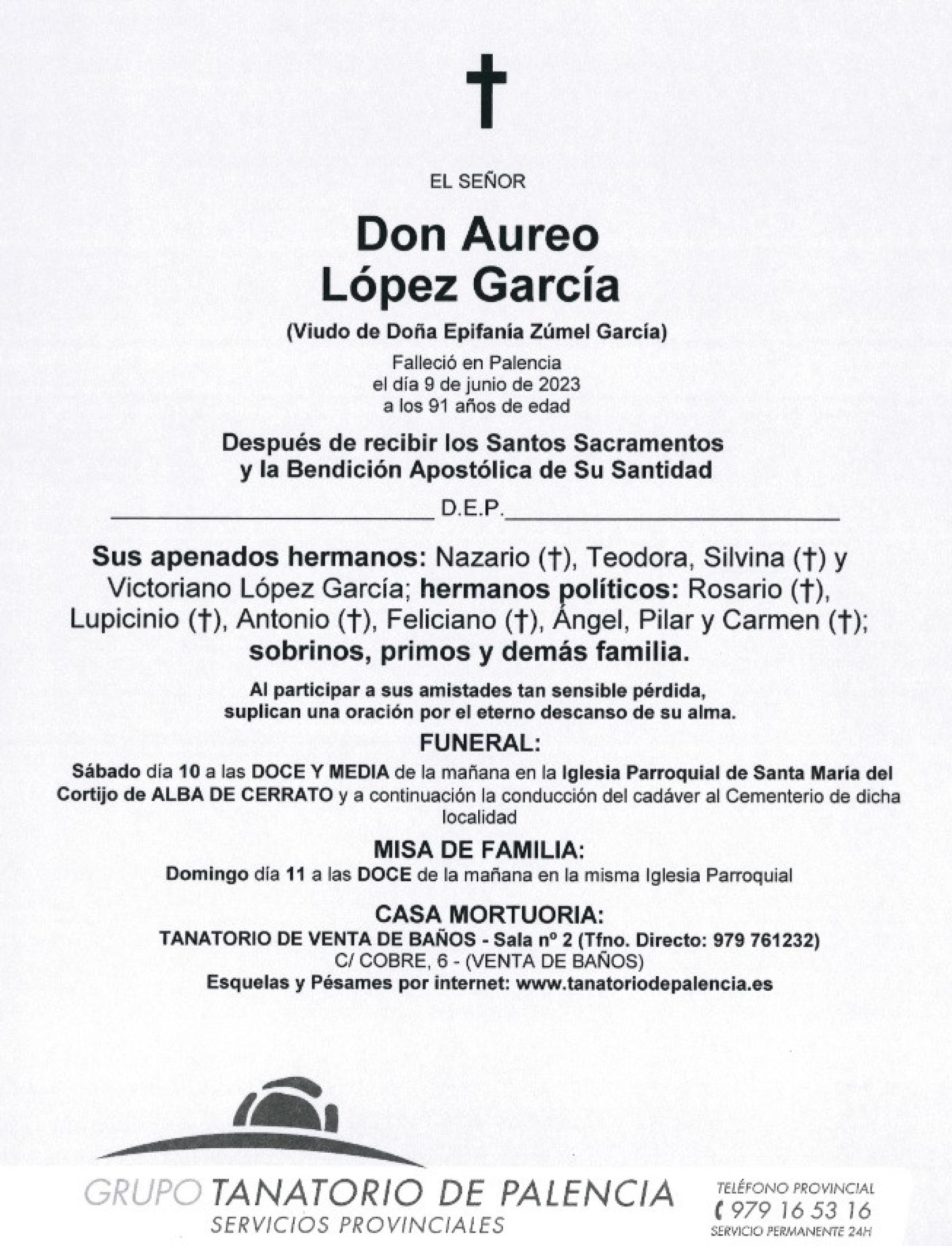 Áureo López esquela