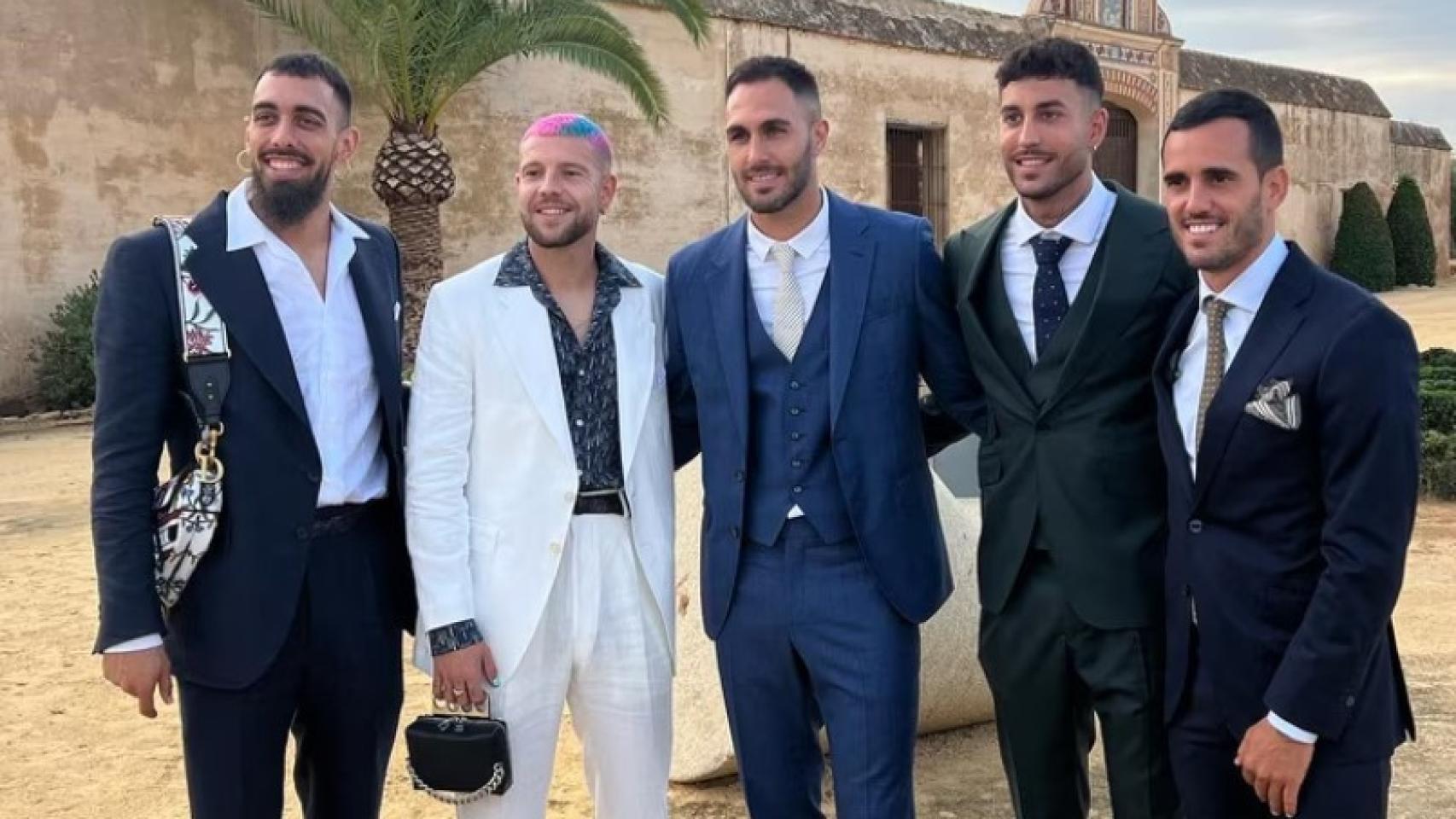 Borja Iglesias y Aitor Ruibal, a la izquierda, junto a Camarasa, Victor Ruiz y Juanmi.