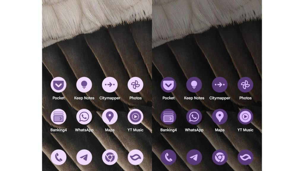 Antes y después de bajar el brillo del fondo de pantalla en Android 14
