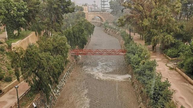 El río Vinalopó, a su paso por Elche, ha visto desbordado el cauce.