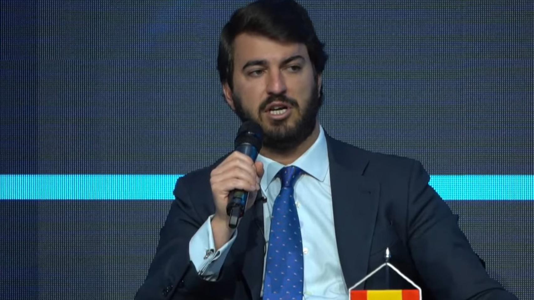 El vicepresidente de la Junta, Juan García-Gallardo, durante su intervención este martes en el Foro Económico organizado por el Grupo de los Conservadores y Reformistas Europeos (ECR) en la ciudad polaca de Łódź.