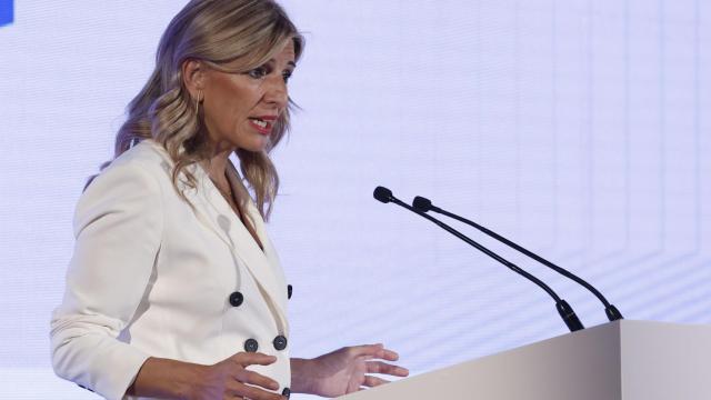 La vicepresidenta segunda del Gobierno y líder de Sumar, Yolanda Díaz, este miércoles en un acto de 'Cinco Días'.